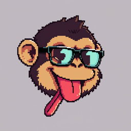 A pixel art depiction of a monkey head with its tongue hanging out playfully