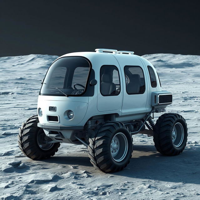 A versatile lunar vehicle designed for 4 to 6 people, adaptable for different users: research cabins for scientists, cargo space for traders, and comfortable seating for families