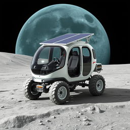 A versatile lunar vehicle designed for 4 to 6 people, adaptable for different users: research cabins for scientists, cargo space for traders, and comfortable seating for families