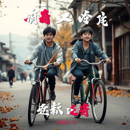 A movie poster featuring two 17-year-old Chinese teenagers riding bicycles through the streets of a county town