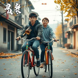 A movie poster featuring two 17-year-old Chinese teenagers riding bicycles through the streets of a county town