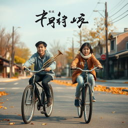 A movie poster featuring two 17-year-old Chinese teenagers riding bicycles through the streets of a county town