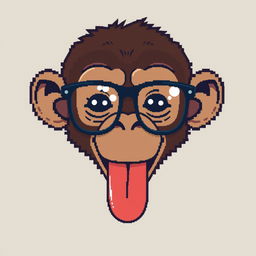 A pixel art style illustration of a monkey head with its tongue playfully sticking out