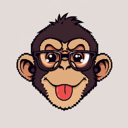 A pixel art style illustration of a monkey head with its tongue playfully sticking out