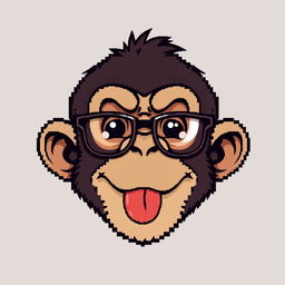 A pixel art style illustration of a monkey head with its tongue playfully sticking out