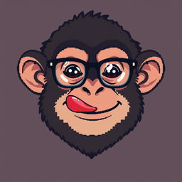 A pixel art style illustration of a monkey head with its tongue playfully sticking out