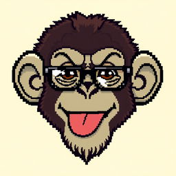 A pixel art style illustration of a monkey head with its tongue playfully sticking out