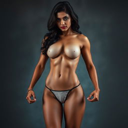 A scene featuring a sensual Indian woman with a toned and muscular physique, showcasing her fitness