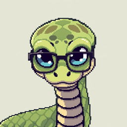 A pixel art style illustration of a snake with big, expressive eyes