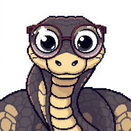 A pixel art style illustration of a snake with big, expressive eyes