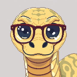 A pixel art style illustration of a snake with big, expressive eyes