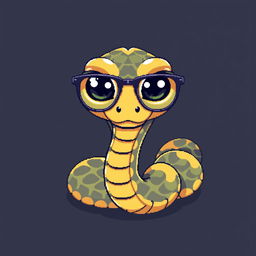 A snake wearing stylish glasses with large, expressive eyes, depicted in a retro pixel art style