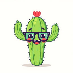 A whimsical pixel art creation featuring a lively cactus with a playful face and stylish glasses