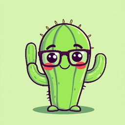 A playful pixel art depiction of a cactus with a friendly face and trendy glasses