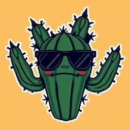 A cool and edgy pixel art depiction of a bad cactus with a mischievous face and trendy sunglasses