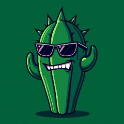 An edgy and stylish pixel art depiction of a cool, rebellious cactus with a mischievous face and sleek sunglasses