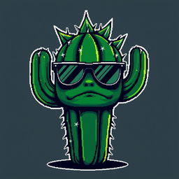 An edgy and stylish pixel art depiction of a cool, rebellious cactus with a mischievous face and sleek sunglasses