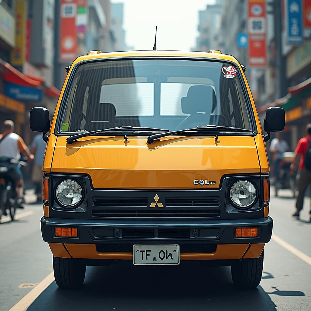 A detailed and realistic image of a Mitsubishi Colt L300 vehicle, focusing on its distinctive boxy shape and practical design