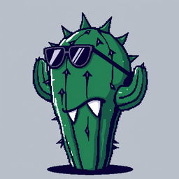 A cool and rebellious pixel art representation of a bad cactus with a daring face and sleek sunglasses