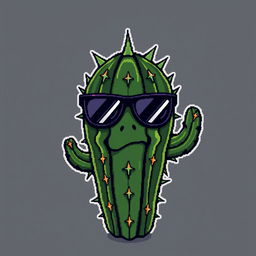 A cool and rebellious pixel art representation of a bad cactus with a daring face and sleek sunglasses