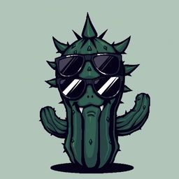 A cool and rebellious pixel art representation of a bad cactus with a daring face and sleek sunglasses