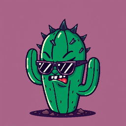 A cool and edgy pixel art depiction of a bad cactus featuring a mischievous expression and trendy sunglasses