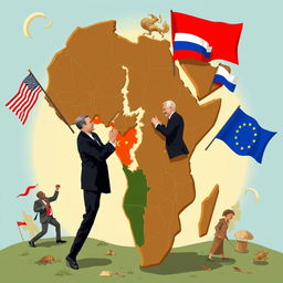 Illustration of the African continent being metaphorically divided by superpowers