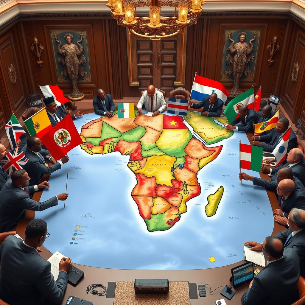 A hyper-realistic depiction of Africa being divided by superpowers