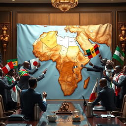 A hyper-realistic depiction of Africa being divided by superpowers