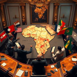 A hyper-realistic depiction of Africa being divided by superpowers