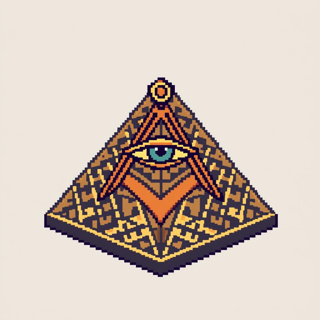 A pixel art depiction of a Masonic pyramid, characterized by intricate geometric patterns