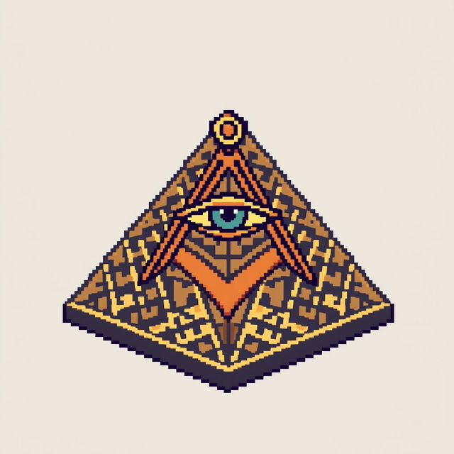 A pixel art depiction of a Masonic pyramid, characterized by intricate geometric patterns