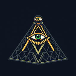 A pixel art depiction of a Masonic pyramid, characterized by intricate geometric patterns