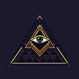 A pixel art depiction of a Masonic pyramid, characterized by intricate geometric patterns