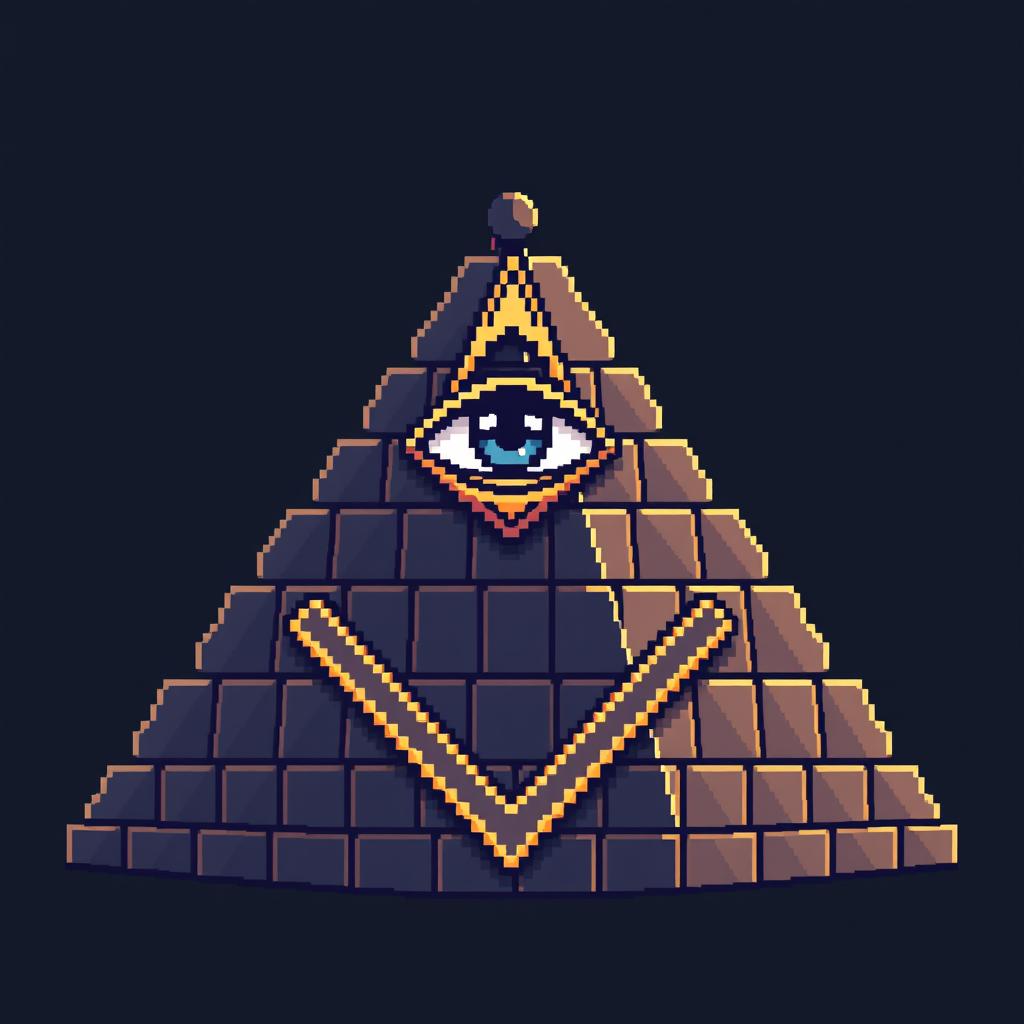 A pixel art depiction of a Masonic pyramid, showing exquisite geometric precision