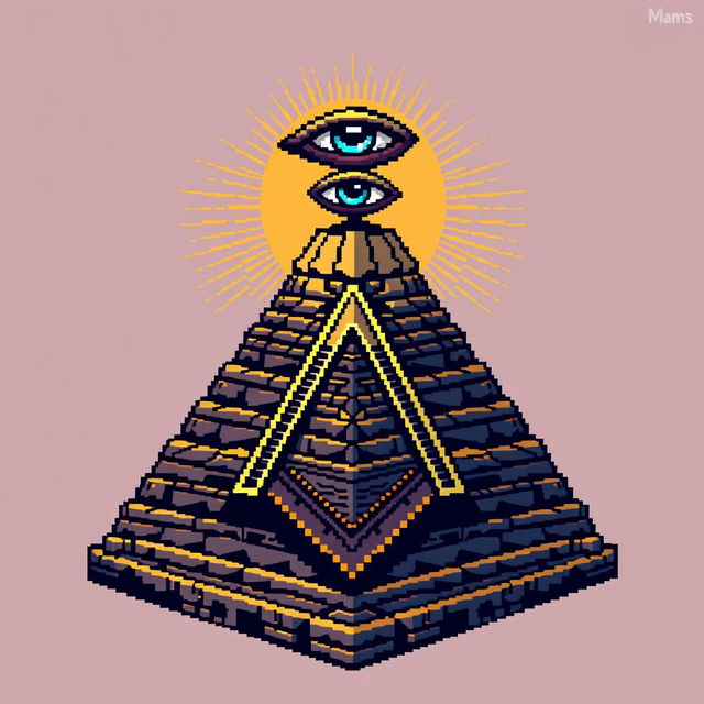 A pixel art illustration of a Masonic pyramid topped with an all-seeing eye