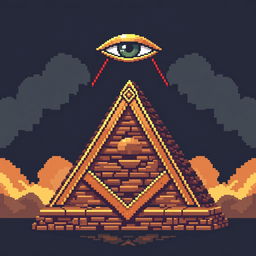 A pixel art illustration of a Masonic pyramid topped with an all-seeing eye