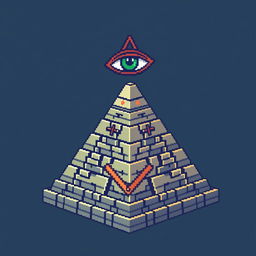 A pixel art illustration of a Masonic pyramid topped with an all-seeing eye