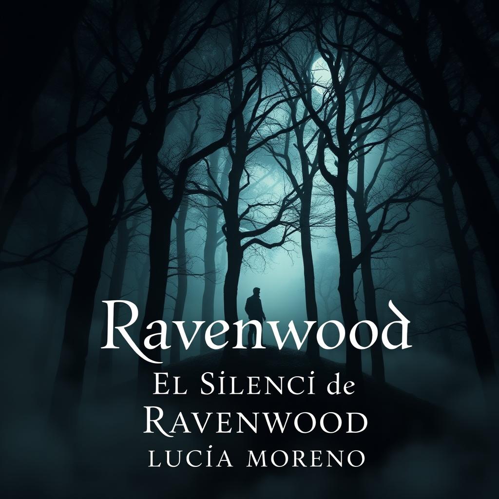 A mysterious book cover for 'El Silencio de Ravenwood' by Lucía Moreno