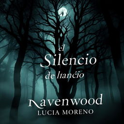 A mysterious book cover for 'El Silencio de Ravenwood' by Lucía Moreno