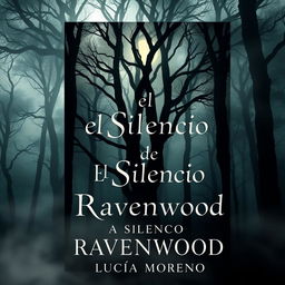 A mysterious book cover for 'El Silencio de Ravenwood' by Lucía Moreno