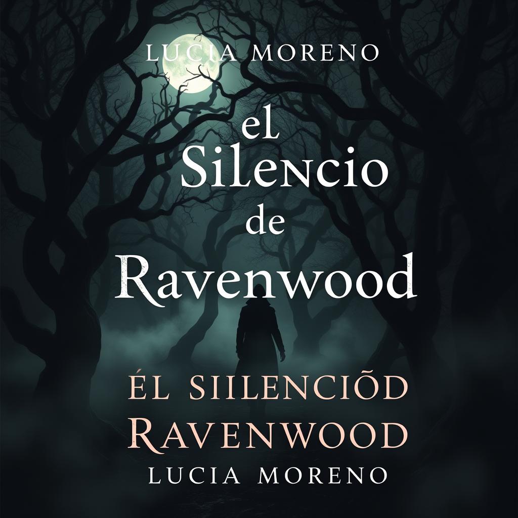 A mysterious book cover for 'El Silencio de Ravenwood' by Lucía Moreno