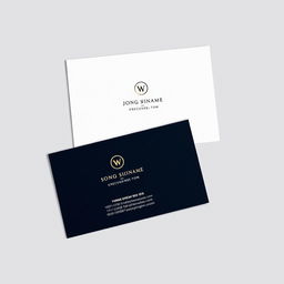 An elegant and sophisticated business card design, featuring minimalist aesthetics with a clean layout