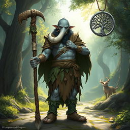 A detailed illustration of a youthful male Loxodon character from Dungeons and Dragons, portrayed as a wise and vibrant Druid