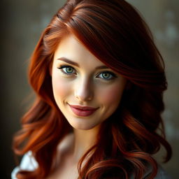 Portrait of a young woman with vibrant red hair and captivating green eyes, exuding elegance and confidence