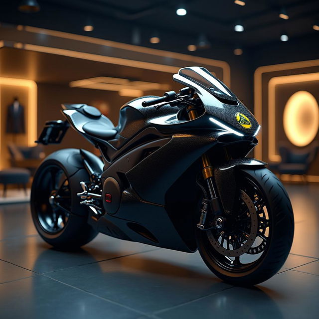 A concept image illustrating Lotus releasing a futuristic motorcycle, embodying the brand's signature sleek and aerodynamic design