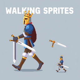 Create walking sprites for a medieval knight character in pixel art style