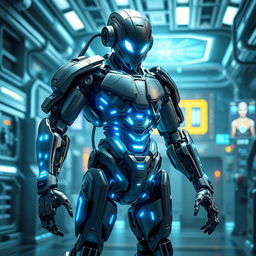 A futuristic cybernetic entity named Roider, featuring a sleek and muscular robotic design