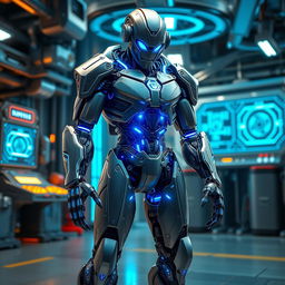 A futuristic cybernetic entity named Roider, featuring a sleek and muscular robotic design