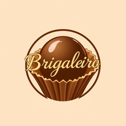 A logo design for a Brigadeiro business, featuring an elegant, stylized illustration of a Brigadeiro chocolate ball with a glossy finish, sitting inside a decorative cupcake liner